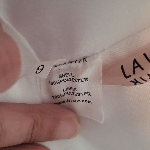 Lavetir White‎ V Neck Cinched Waist Chiffon Flowy Midi Tied Back Dress Size 9 - Picture 9 of 9